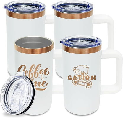 20 oz Insulated Coffee Mug with Lid, 4 Pack Stainless Steel Coffee Tumbler Bulk, Double Wall Vacuum Travel Mug with Handle, Leakproof Powder Coated Coffee Cups for Hot and Cold Drinks (White,4 pack)