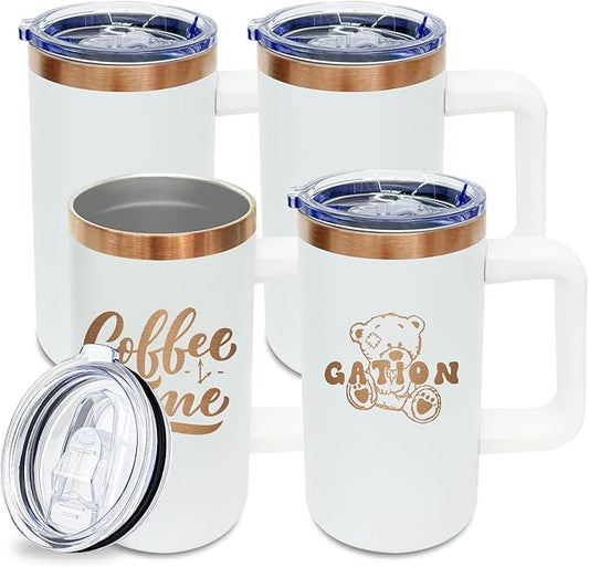 20 oz Insulated Coffee Mug with Lid, 4 Pack Stainless Steel Coffee Tumbler Bulk, Double Wall Vacuum Travel Mug with Handle, Leakproof Powder Coated Coffee Cups for Hot and Cold Drinks (White,4 pack)