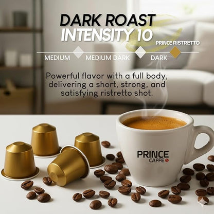 Prince Caffe Espresso Pods – Ristretto Intensity 10, Dark Roast, The Espresso Coffee Pods Are Compatible with Nespresso Original Line Machines, 30 Count (3 x 10 Capsules) Premium Quality Coffee Capsules.