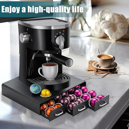 K Cup Holder Drawer 30 Pods Capacity, Three Drawers Design for Nespresso Pods Holder, Coffee Pod Holder Compatible With Keurig Pod Organizer&Nespresso/K-Cup/Vertuo Pod Holder, Black
