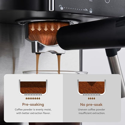 Espresso Machine 20 Bar, Professtional Espresso Coffee Maker with Milk Frother Steam Wand for Latte, Cappuccino, Espresso Maker with 1.8L Removable Water Tank, Gift for Dad or Mom