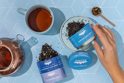 JusTea EARL GREY TEA TRIO | Stacking Tins Variety Pack with Hand Carved Tea Spoon | Loose Leaf Tea | High Caffeine | Fair Trade | Non-GMO