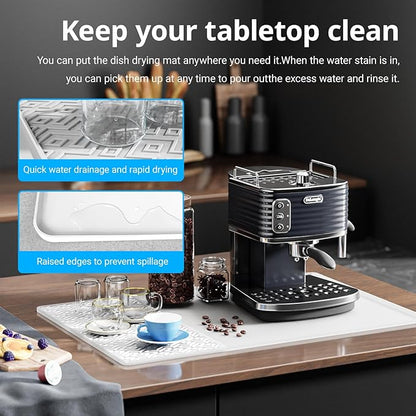 Silicone Coffee mat 24''x16'' – Non-Slip Bar Mat with Detachable Drying Layer for Espresso Machines, Countertops & Dish Racks
