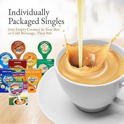 Coffee Creamer Singles Variety Pack – 50 Count – 5 Flavors: Half & Half, Hazelnut, French Vanilla, Caramel, Irish Creme – Non-Refrigerated Mini Creamers for Home, Office, Coffee Bar, Gifts