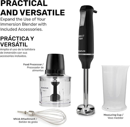 TAURUS ROBOT 500 INOX COMPLETE | Immersion Blender 500 W | Stainless Steel | Detachable Rod | Turbo Rotation System | Pulse Control | Ergonomic and Anti-Splash | Accessories included