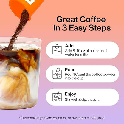 SATURNBIRD Coffee Instant Cold Brew, Medium Roast, Smooth & Clean Blend of 100% Specialty Arabica, Enjoy Hot or Cold, Freeze Dried Iced Coffee, 24 Single Servings for Home, Travel, Office (NO.3)