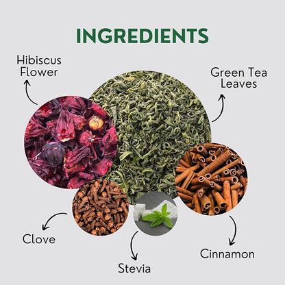 Sweet Hibiscus Cinnamon Green Tea Bags (50 Count), Caffeinated, Real and Natural, Blended with Fresh Herbs and Spices, Gluten Free