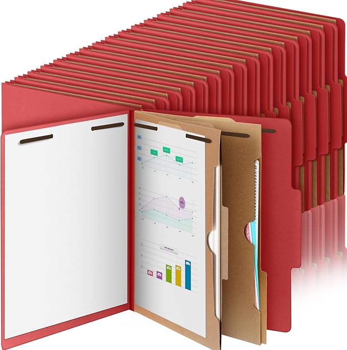 36 Pcs Classification Folders Letter Size, Back to School Supply for Teacher, Student, 2 Pocket Dividers Pressboard File Folder Bulk with 2 Fasteners, 2 in Expanding File Organizer (Red)