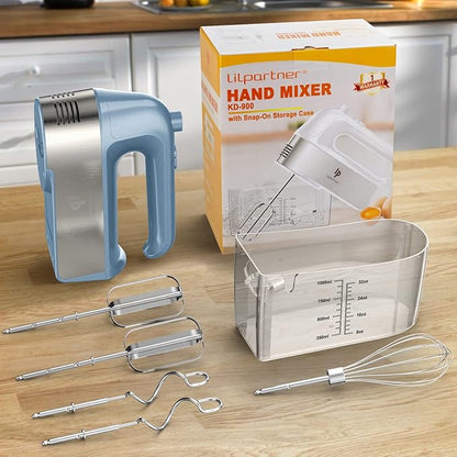 Hand Mixer Electric, 450W Kitchen Mixers with Scale Cup Storage Case, Turbo Boost/Self-Control Speed + 5 Speed + Eject Button + 5 Stainless Steel Accessories, For Easy Whipping Dough,Cream,Cake