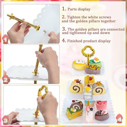 6 Sets of 3 Tier Plastic Cupcake Stand, White Plastic Tiered Serving Stand for Cupcake Stands for Dessert Table Mini Cake Fruit Snack Square Dessert Display Trays for Wedding Birthday