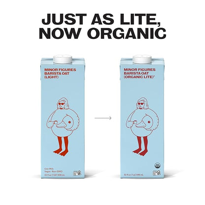 Minor Figures - Light Oat Milk - Barista Standard - 32 Oz - 6 Pack - Non-GMO - Plant-Based - Vegan - Dairy Free - Shelf Stable - Unsweetened