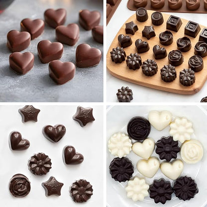 6 Pack Chocolate Molds Candy Molds Silicone, Food-Grade Non-Stick Jello Mold, Crayon Mold, Silicone Baking Mold, BPA Free, including Flower, Heart, Star, Round, Square, Whirlpool