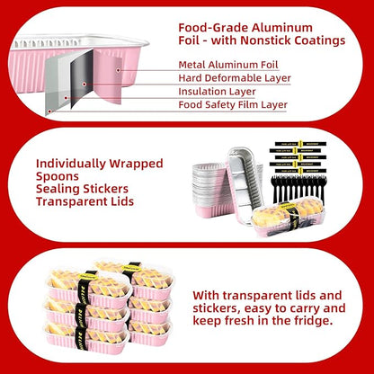 30 Pack Pink Disposable Rectangular Aluminum Foil Loaf Pans with Lids,6.8oz Mini Cake Pans for Baking, Loaf Baking Pans, Small Cake Container