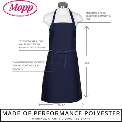Pomp 2 Pack Premium Bib Aprons | Adjustable Neck + 2 Pockets | Water + Oil Resistance | Men & Women's Kitchen Cooking Aprons