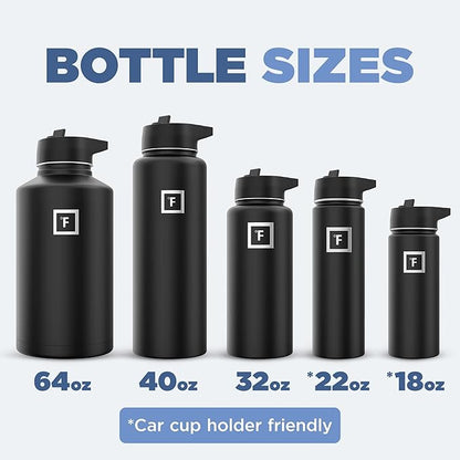 IRON °FLASK Camping & Hiking Hydration Flask with 3 Lids - Stainless Steel, Double Walled & Vacuum Insulated Water Bottle - Leak Proof & BPA Free (Cashmere Cream, Straw - 40 oz)