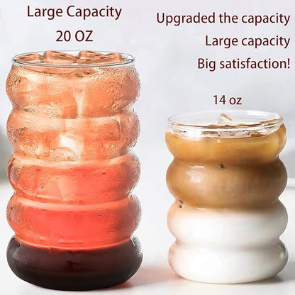 2 Pcs 20oz Drinking Glasses Set with Straws, Cute Iced Coffee Glass Cups, Iced Coffee Tumblers, Thick Drinking Jars for Smoothie, Boba Milk Tea, Ideal for Gift, with Straw Brush