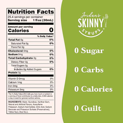 Jordan's Skinny Syrups Sugar Free Coffee Syrup, Pistachio Flavor Drink Mix, Zero Calorie Flavoring for Chai Latte, Protein Shake, Food & More, Gluten Free, Keto Friendly, 25.4 Fl Oz (Pack of 6)