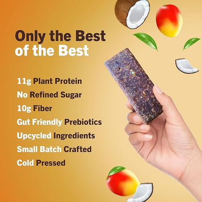 Amrita Nut Free Mango Coconut Vegan Protein Bars (12 Count) | 11g Plant-Based Protein Bar | Peanut Free, Gluten Free, and Dairy Free | Low Sugar, High Fiber, Healthy School-Safe Snacks