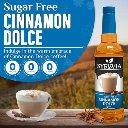 Syruvia Sugar Free Coffee Syrup, Cinnamon Dolce Flavored Syrup for Drinks, Lattes, and Desserts – 25.4 fl oz