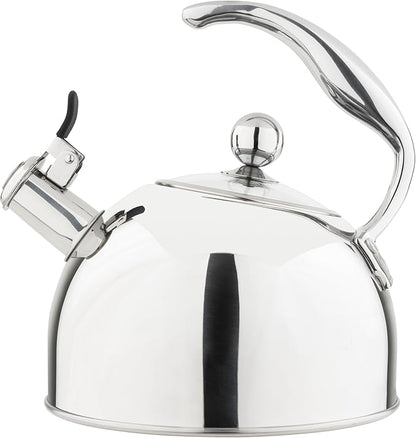 Viking 3-Ply Stainless Steel Tea Kettle, 2.6 Quart Stovetop Hot Water Pot with Tempered Glass Lid, Ergonomic Handle, Induction Ready, Mirror Finish