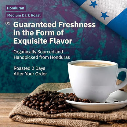 Organic Honduran Whole Bean Coffee Medium Dark Roast - 5LB, Single Origin Arabica Speciality Coffee Beans, Freshly Roasted To Order By Kochere