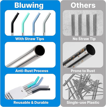 Stainless Steel Straws for 20 oz YETI Tumbler, 4 Pcs Metal Straws Reusable with Silicone Tip for 20 oz Stanley Cup and 16 oz Glass Cups(Color 1)