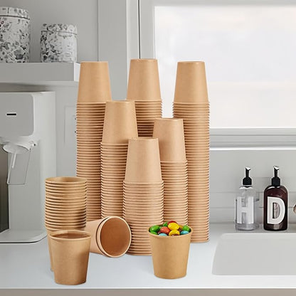 400 Pack 3 oz Kraft Paper Cups, Disposable Bathroom Cups, Mini Mouthwash Cups, Hot/Cold Beverage Drinking Cup for Gargle Espresso Juice Medicine (Brown)