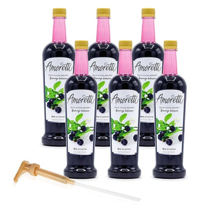 Amoretti - Wild Huckleberry Beverage Infusion, 94 Servings Per Bottle (750 ml) - Drink Mix & Water Enhancer with Pump for Flavoring Cocktails, Waters, Teas, and other Beverages, Preservative Free