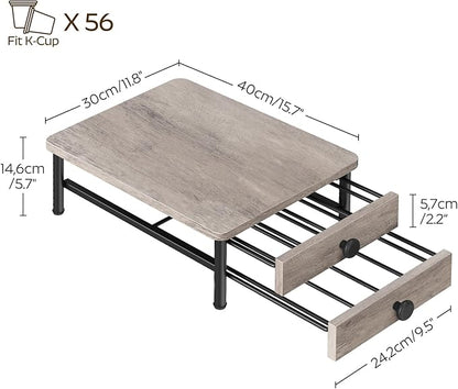 Coffee Pod Drawer Holder for K Cup, 56 Pods Capacity, 2 Tier Organizer for K Cup, Coffee Pod Organizer for Countertop, Space Saving, Easy Assembly, Greige and Black KH28BGY1