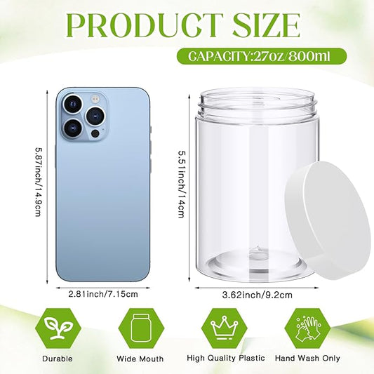 Patelai 4 Pieces Round Wide-mouth Leak Proof Plastic Container Jars with Lids for Travel Storage Makeup Beauty Products Face Creams Oils Salves Ointments DIY Making(27 Ounce,Clear)