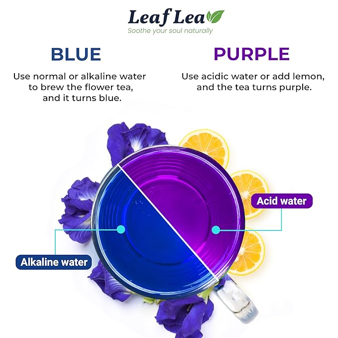 LeafLea 40 Butterfly Pea Flower Tea Bags, Herbal Flower Tea for Relaxation, Mocktails, and Natural Food Coloring, Caffeine-Free, Sugar-Free, Non-GMO