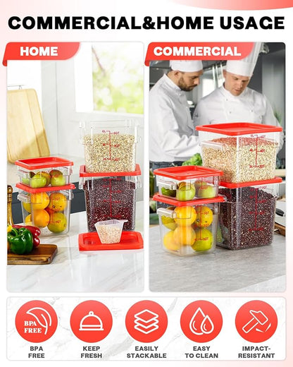 2QT&4QT NSF Food Storage Containers with Lids: 4 PCS [Total Food Grade][Hot&Cold Resistant] Commercial Clear Food Storage Containers for Restaurant Kitchen Proof Dough (Red)