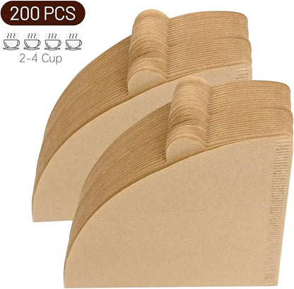 Coffee Filters, Size 02 Unbleached Cone Filters, 200 Count Disposable Natural Paper Filters 2-4 Cup, 02 Cone For Pour Over and Drip Coffee Maker