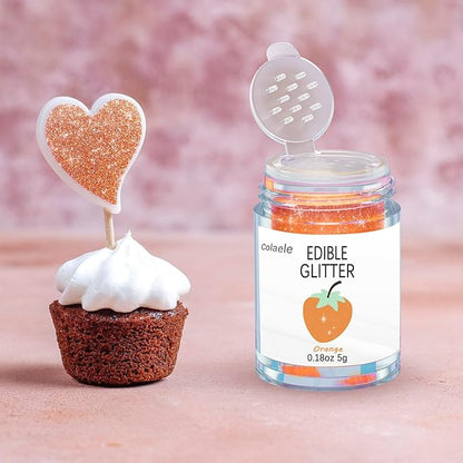 Orange Edible Glitter Glimmer Powder for Cakes Drinks - Colaele 5 grams Food Grade Luster Dust Metallic Food Decorating Sprinkle Disco Brew Dust for Cake Decorations Wine Beverage Candy Dessert, Vegan