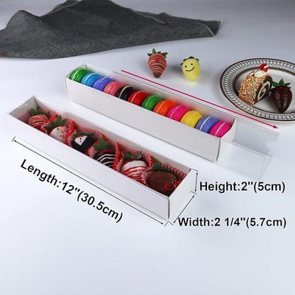 50 Pack 12x2.2x2 Inch Chocolate Covered Strawberry Boxes with Clear Window Packing for Macaron, Truffle, Cookie & Bakery Boxes