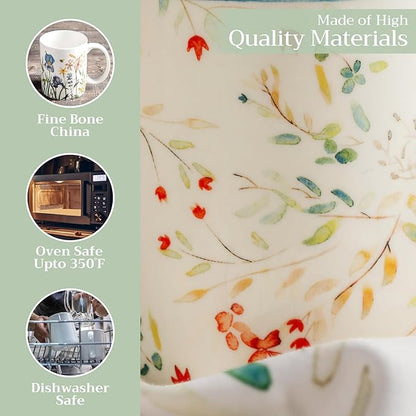 Maison d' Hermine Coffee Mug with Handles Fine Bone China Mugs Pack of One Tea Cups for Hot Beverages Cappuccino Latte Home Restaurant Office Perfect for Gift (Colmar - Blue, 12 Ounce)