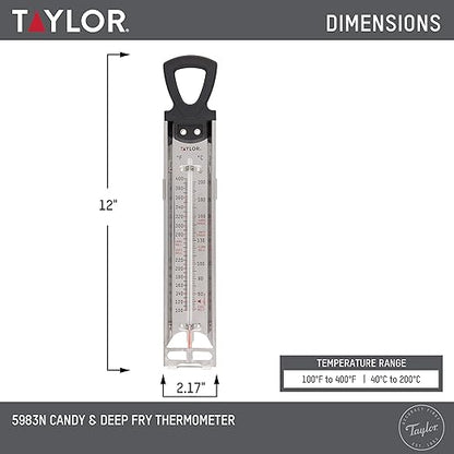 Taylor Programmable Digital Candy and Deep Fry Thermometer with Green Light Alert Display & Stainless Steel Candy Deep Fry Food Cooking Kitchen Analog Thermometer, 12 Inches