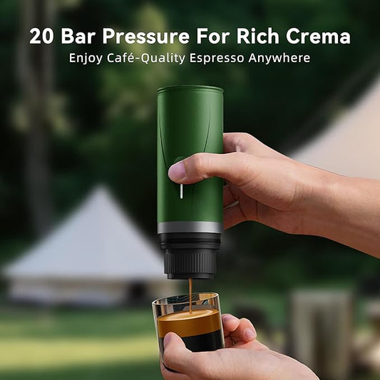 Portable Espresso Maker,Self-Heating Electric Mini Coffee Machine,20 Bar Pressure Compatible with NS Pods & Fine Grind for Travel, Camping, Hiking(Cream)