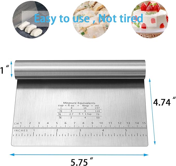 Pro Dough Pastry Scraper/Cutter/Chopper Stainless Steel Mirror Polished with Measuring Scale Multipurpose- Cake, Pizza Cutter - Pastry Bread Separator Scale Knife 2PCS