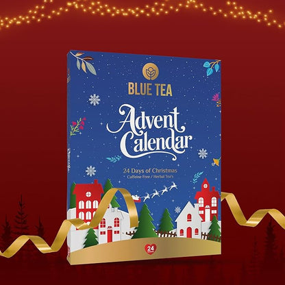 BLUE TEA - Advent Calendar 2025 (Blue) - 24 Tea Bags - Plant Based - 24 Unique Tea | Limited Edition | Sampler & Variety Pack | Caffeine Free - Herbal Tea - Christmas Holiday Unique Advent Calendar Tea Gift Set | Gift Idea for Men and Women