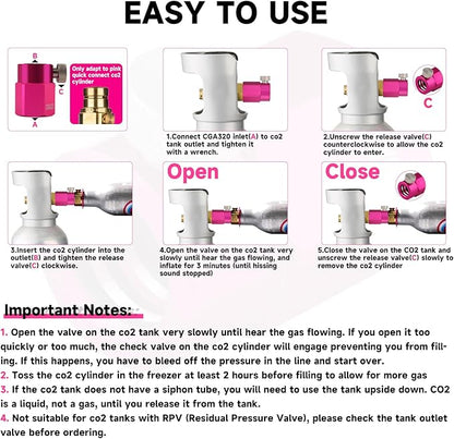 Quick Connect CO2 Refill Adapter for Soda Maker Pink CO2 Cylinder, CGA320 CO2 Tank Connector Kit for Filling 60L CO2 Canister Compatible with DUO ART TERRA GAIA Machines