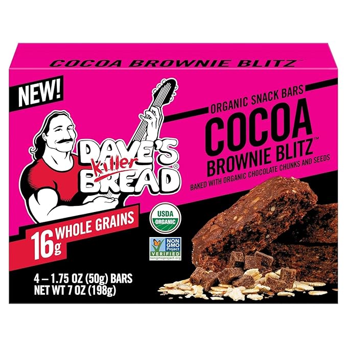 Dave's Killer Bread Organic Snack Bars, Variety Pack (1 Cocoa Brownie Blitz, 1 Oat-Rageous Honey Almond) Pack of 2