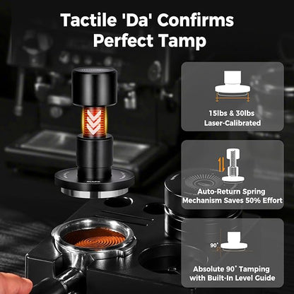 IKAPE 58.35MM V6 Impact Espresso Tamper with Sound Feedback, 15lb/30lb Interchangeable Springs, Espresso High Tamper with Triple-spring System, Fits Over 58mm portafilters