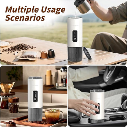 Stainless Steel Portable Espresso Maker | 7500mAh Rechargeable Battery | 20 Bar Self-Heating with USB-C | Works with Most Capsules Compatible for Camping, Travel, Outdoor (White)