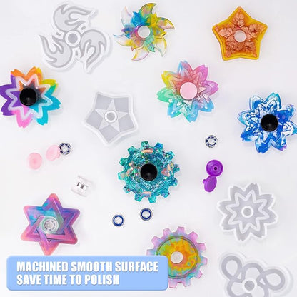 NiArt Fidget Finger Spinner DIY Epoxy Resin Casting Silicone Mold Kit 9 Molds with 10 Bearings Set,Stress Reliever Hand Fidget Toy Gifts for Kids and Adults Art Crafts Home Decorations Jewelry (Set D)