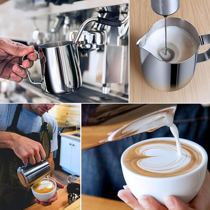 Adorever Milk Frothing Pitcher, 16oz 480ml Milk Frother Cup Stainless Steel Steaming Pitcher, Coffee Bar Cappuccino Espresso Machine Accessories Barista Tools, Steamer Cup Milk Jug with Latte Art Pen