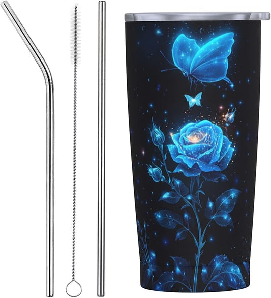 Rose Tumbler with Lid and Straw 20oz Coffee Tumblers Leakproof Stainless Steel Travel Mug Vacuum Insulated Cup for Iced and Hot