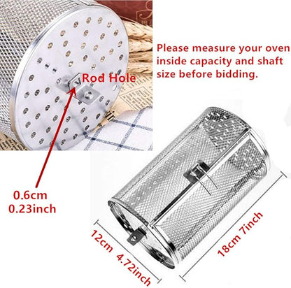 Falytemow 12 x 18 cm Stainless Steel Rotisserie Grill Roaster Drum Oven Basket Oven Roast Baking Rotary for Peanut Dried Nut Coffee Beans BBQ