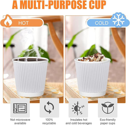 240Pack Paper Espresso Coffee Cups, 4 oz Disposable Coffee Cups,Corrugated Insulated Ripple Wall, Paper Ripple Cups for Coffee, Hot Chocolate and Hot Tea Drinks -White