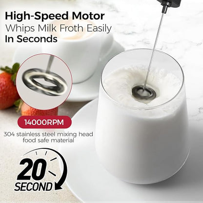 YARRAMATE Mini Powerful Milk Frother Wand, Fast Battery Operated Coffee Mixer, Handheld Drink stirrer, Electric whisk Foam Maker for Lattes, Cappuccino, Matcha, Hot Chocolate (Black)
